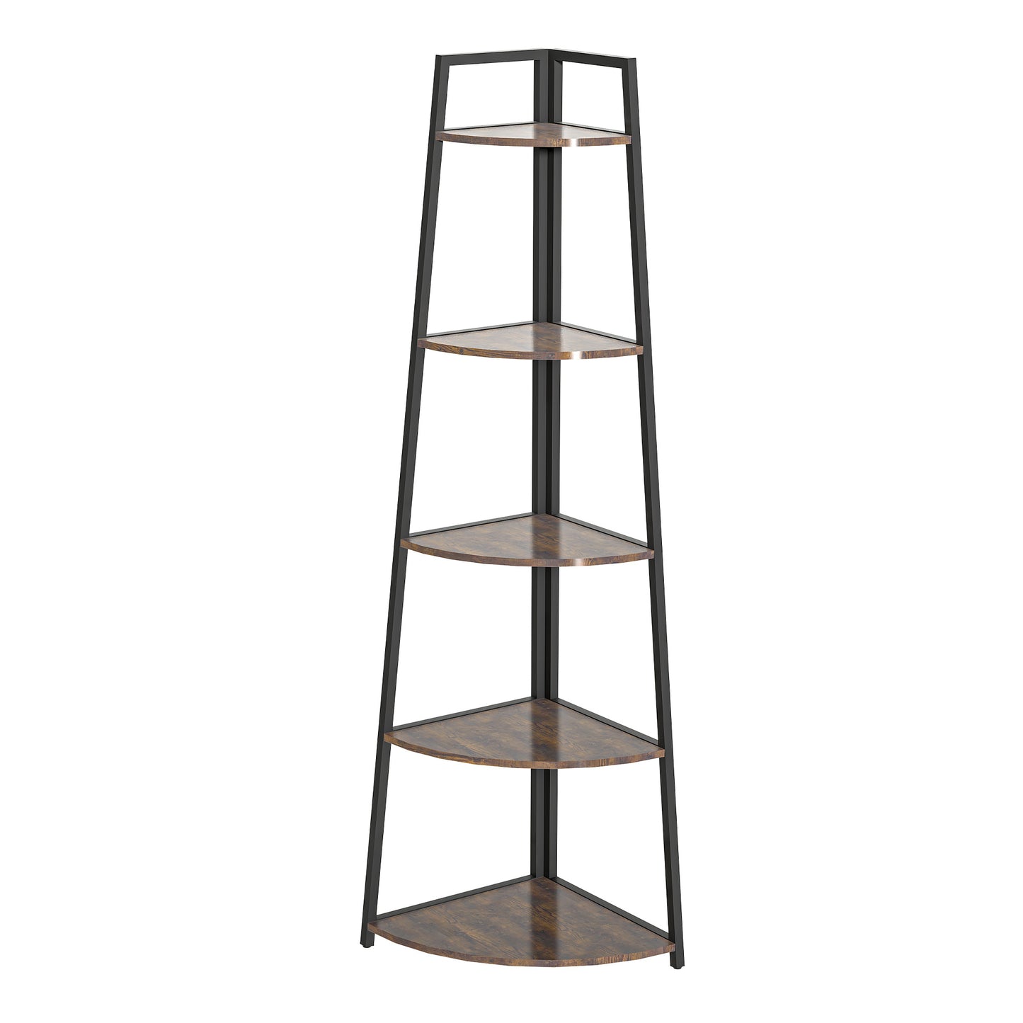 5-Tier Corner Bookshelf - 70" Tall Rustic Brown Display Organizer