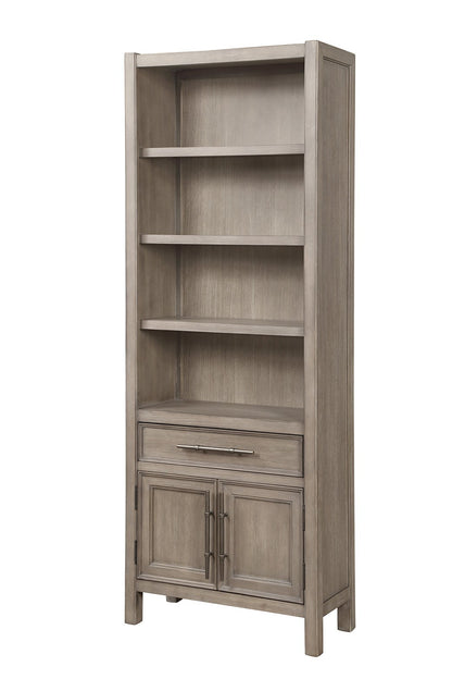 Oak Finish Bookcase Pier Cabinet - Three shelves, Two doors, One drawer