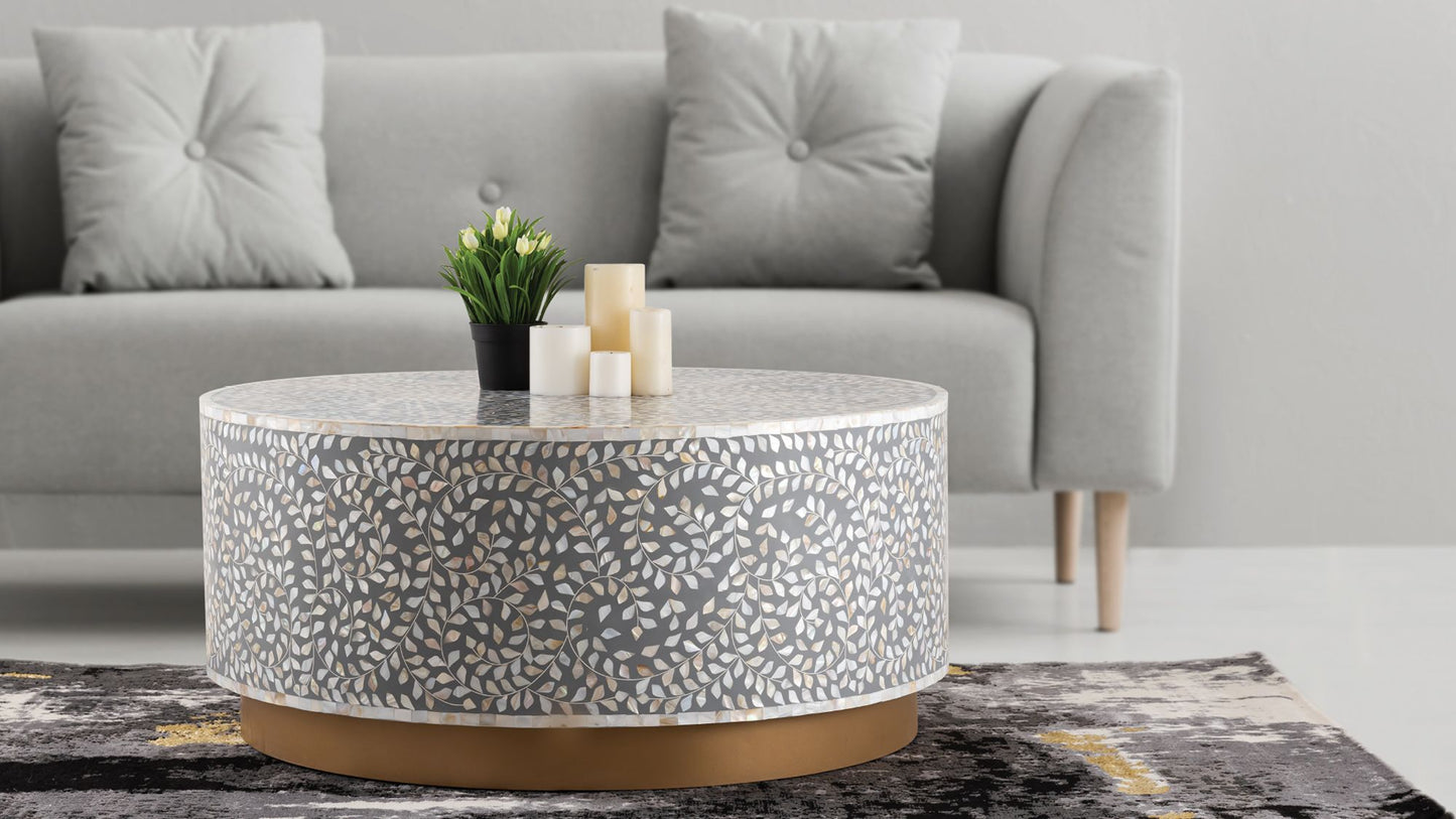 Luxe Gray Circular Coffee Table - Modern Elegance with Gold Base