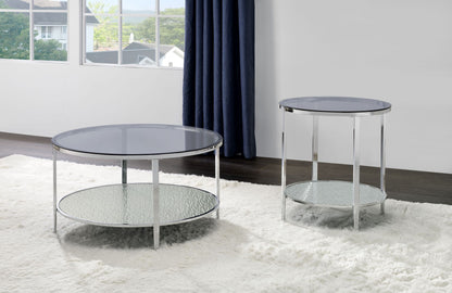 Tempered Gray Glass Round Coffee Table - Silver, Chrome Plated Iron