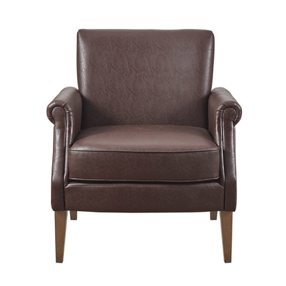 Faux Leather Accent Arm Chair - Solid Wood Frame & Pecan Finish