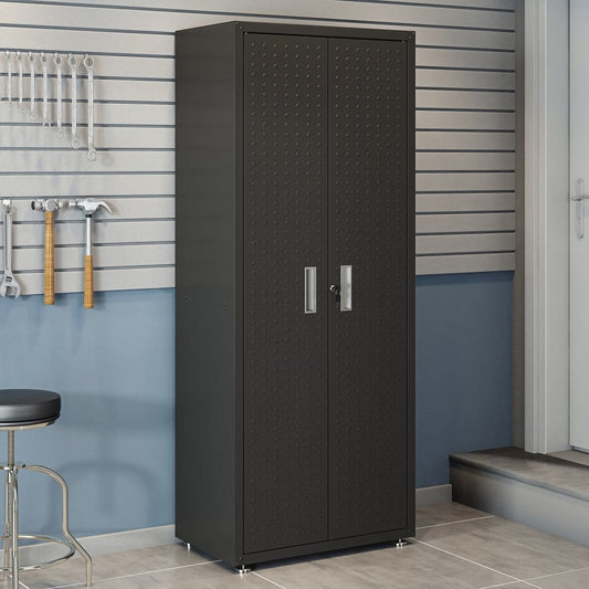 Manhattan Comfort Fortress 75.4" Garage Cabinet - Textured Metal, Charcoal Gray