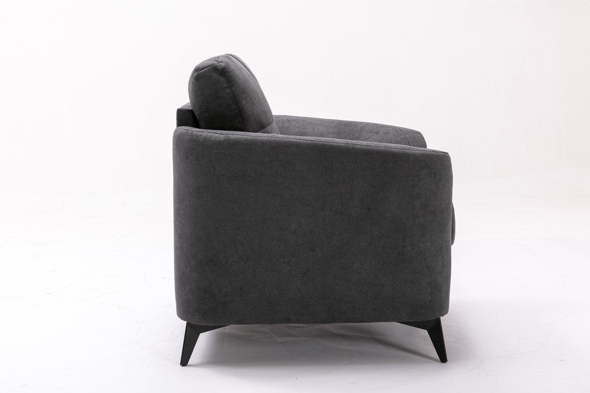 39" Gray Woven Fabric Chair - Tufted Cushion, Black Metal Legs