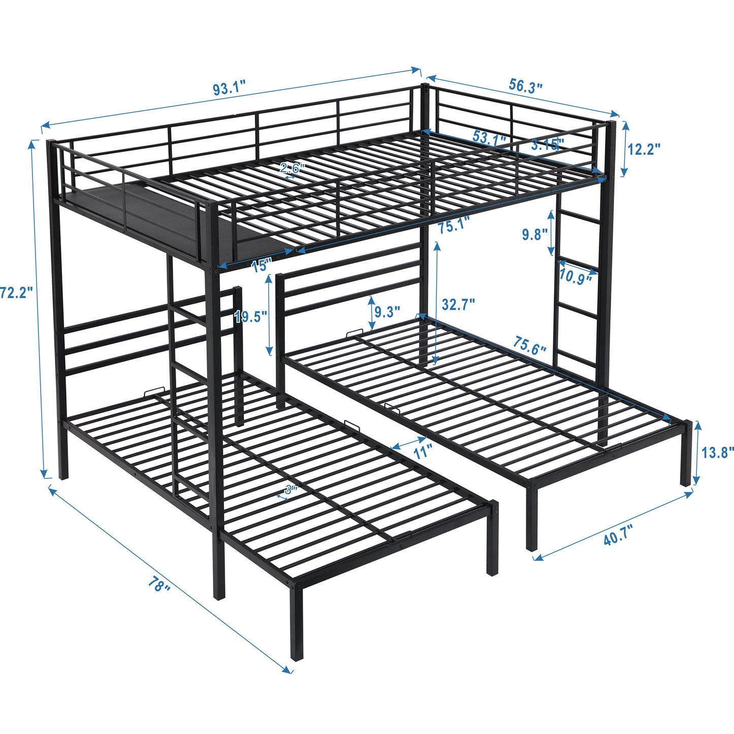 Full over Twin & Twin Size Bunk Metal Bed with Built-in Shelf