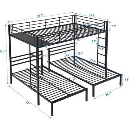 Full over Twin & Twin Size Bunk Metal Bed with Built-in Shelf