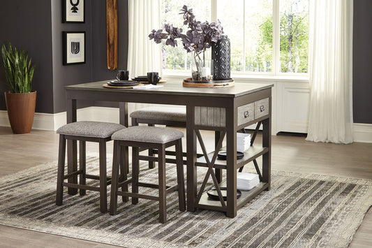 Casual Style Counter Height Dining 4pc Set - Gray Finish, Cushioned Seats