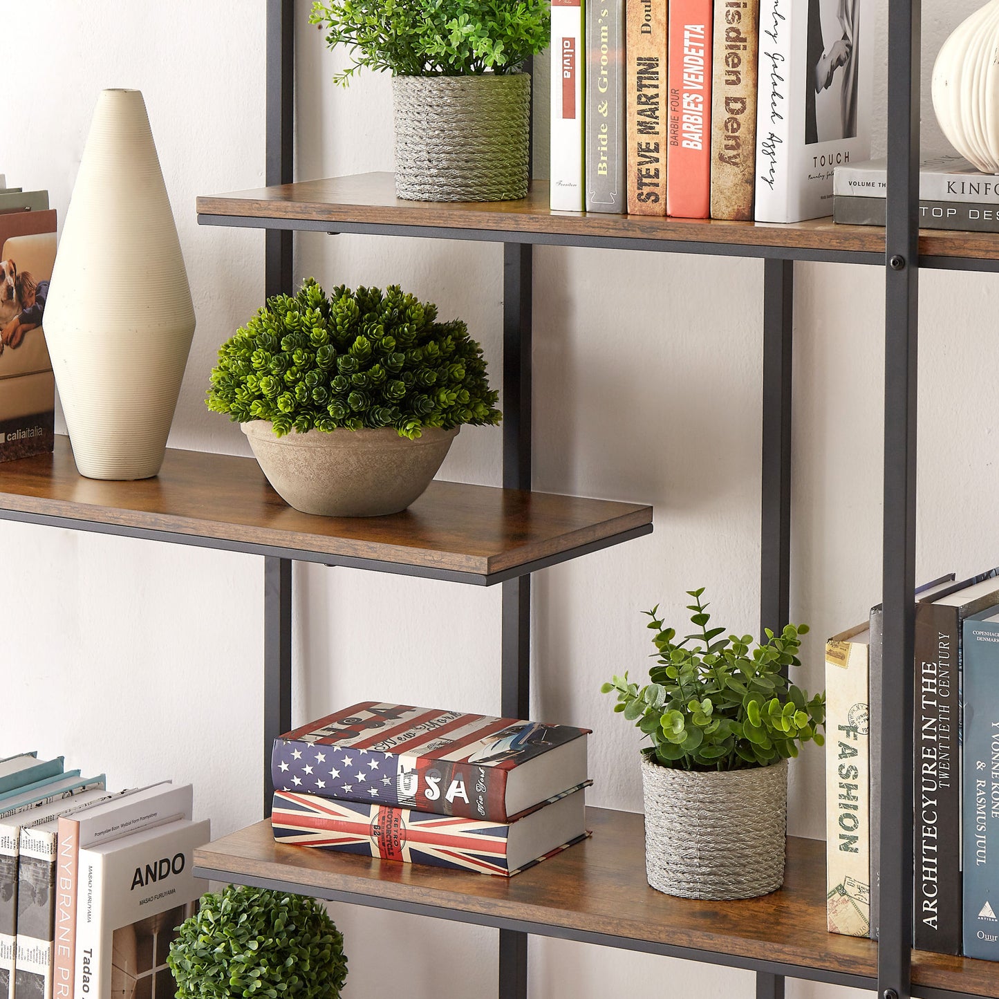 Round 5-Tier Metal Plant Stand & Bookcase Storage Rack