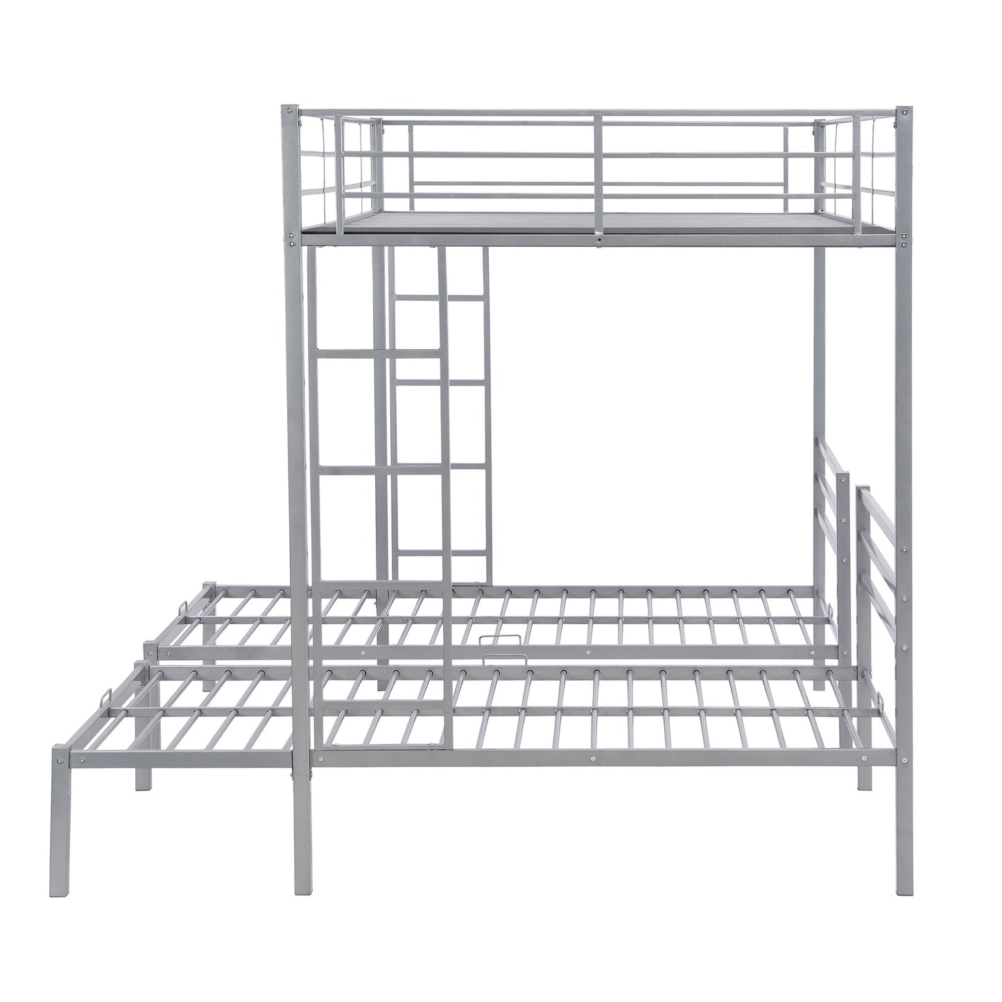 Full over Twin & Twin Size Bunk Metal Bed with Built-in Shelf