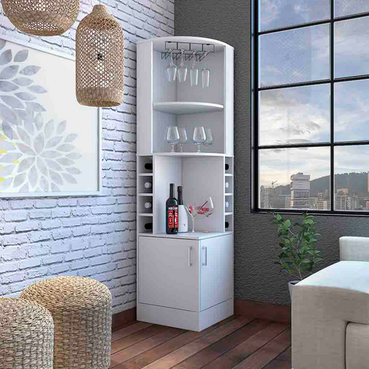 Bar Cabinet Paprika | 8 Wine Cubbies, Double Door, White Finish