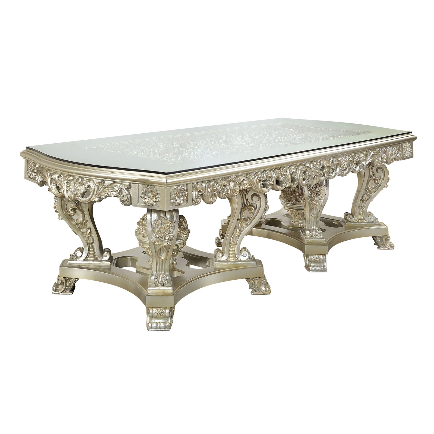 Sornia Dining Table - Antique Gold Finish with Clear Glass Top