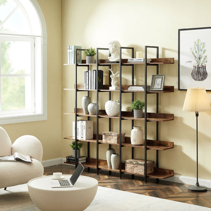 5-Tier Bookcase - Vintage Industrial Bookshelf with Metal Frame