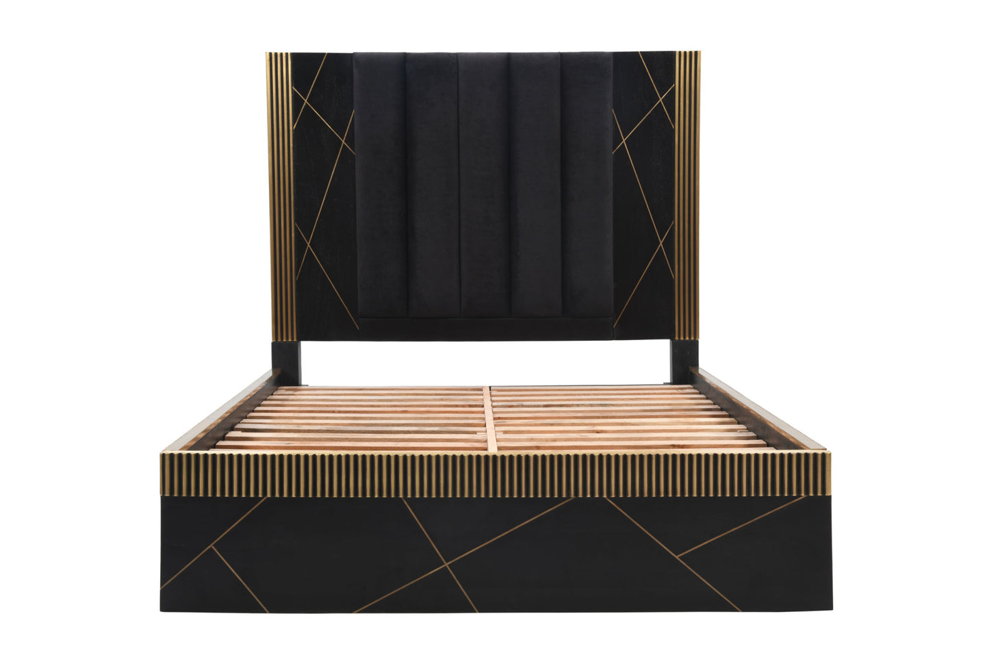 Allure Modern Style Queen Bed - Mango Wood & Brass Metal Finish