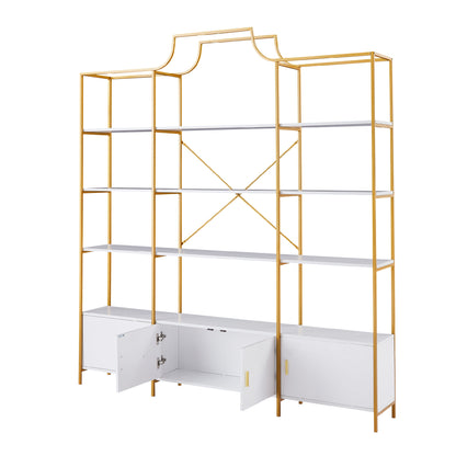 78-Inch 4-Tier Bookcase with Storage Cabinet - Gold Frame