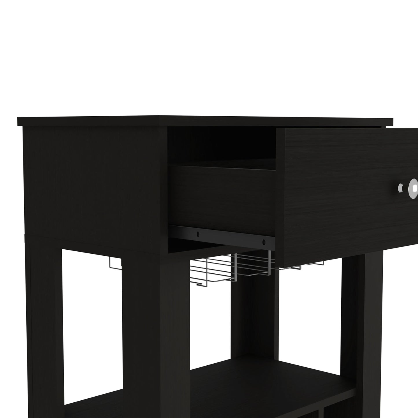 39" H Black Bar-Coffee Cart - Kitchen or Living Room Storage Cabinet