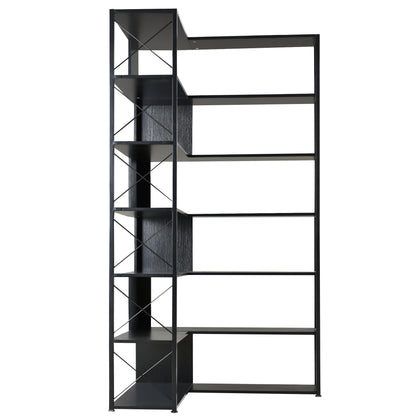 7-Tier L-Shaped Corner Bookcase - Industrial Style Home Office Bookshelf