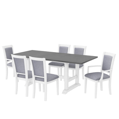 7-Piece Extendable Trestle Dining Table Set - White, 76.9" with Removable Leaf