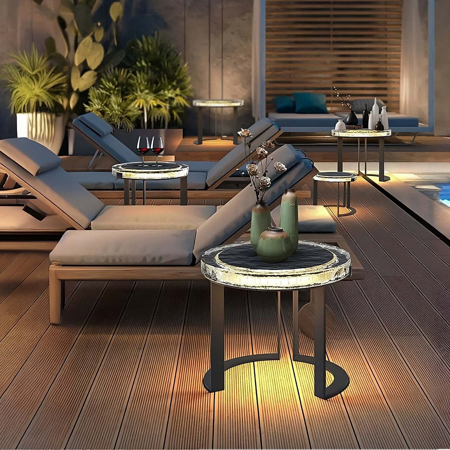 Outdoor Garden Table with Solar-Powered Light - IP65 Waterproof