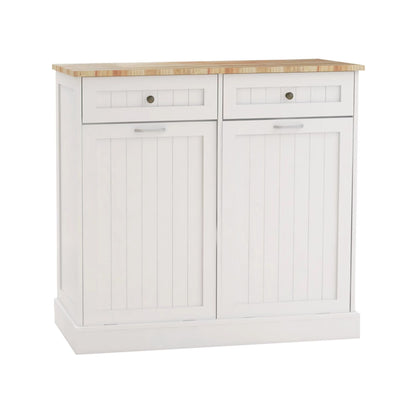 Kitchen Trash Cabinet with Tilt-Out Design - White, Two Drawers & Two Compartments