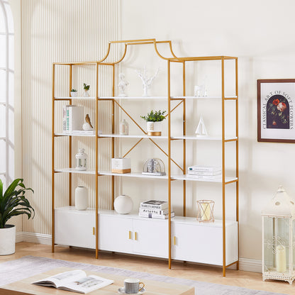 78-Inch 4-Tier Bookcase with Storage Cabinet - Gold Frame