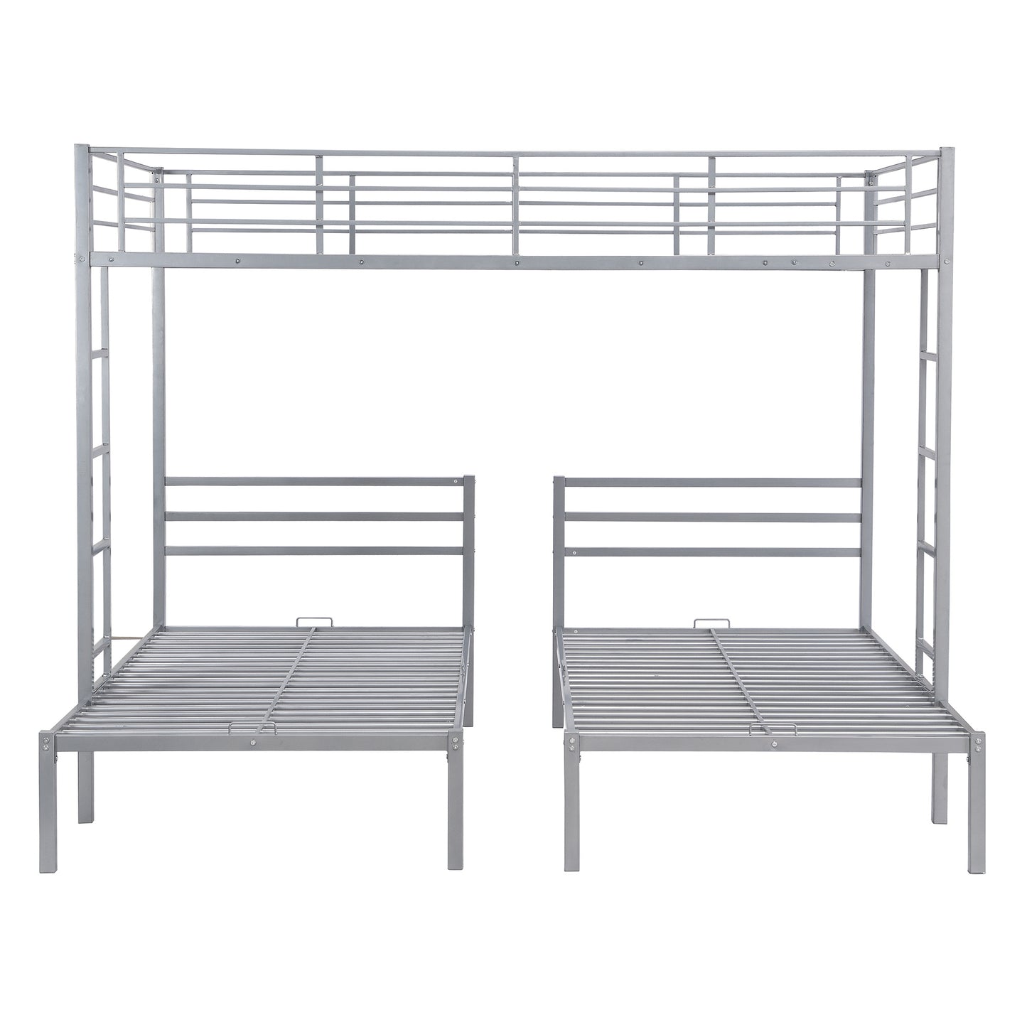 Full over Twin & Twin Size Bunk Metal Bed with Built-in Shelf