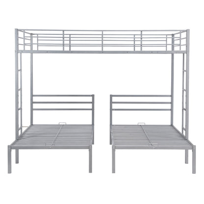 Full over Twin & Twin Size Bunk Metal Bed with Built-in Shelf