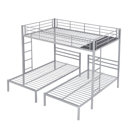 Full over Twin & Twin Size Bunk Metal Bed with Built-in Shelf