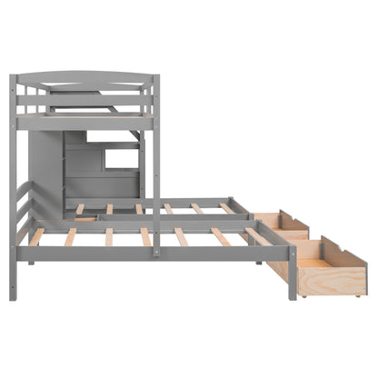 Triple Twin Bunk Bed with Drawers & Storage Staircase