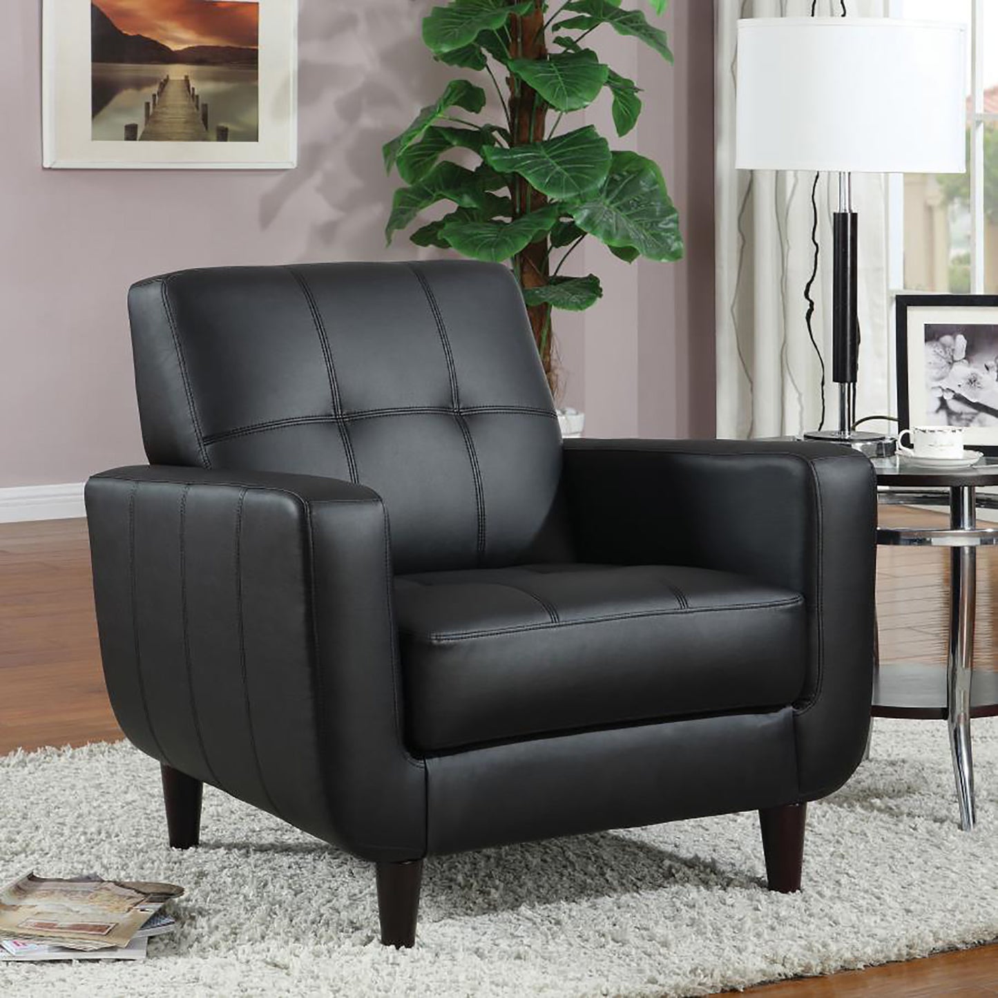 Black Track Arm Accent Chair - Modern & Mid-Century Design