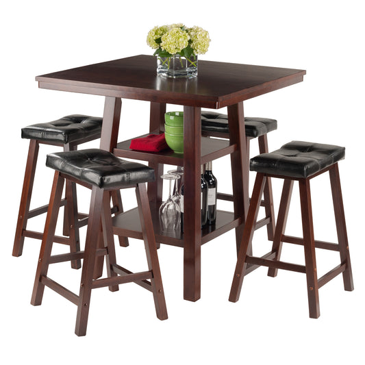 Orlando 3-Pc High Table Set with 2 Shelves & 4 Cushion Seat Stools