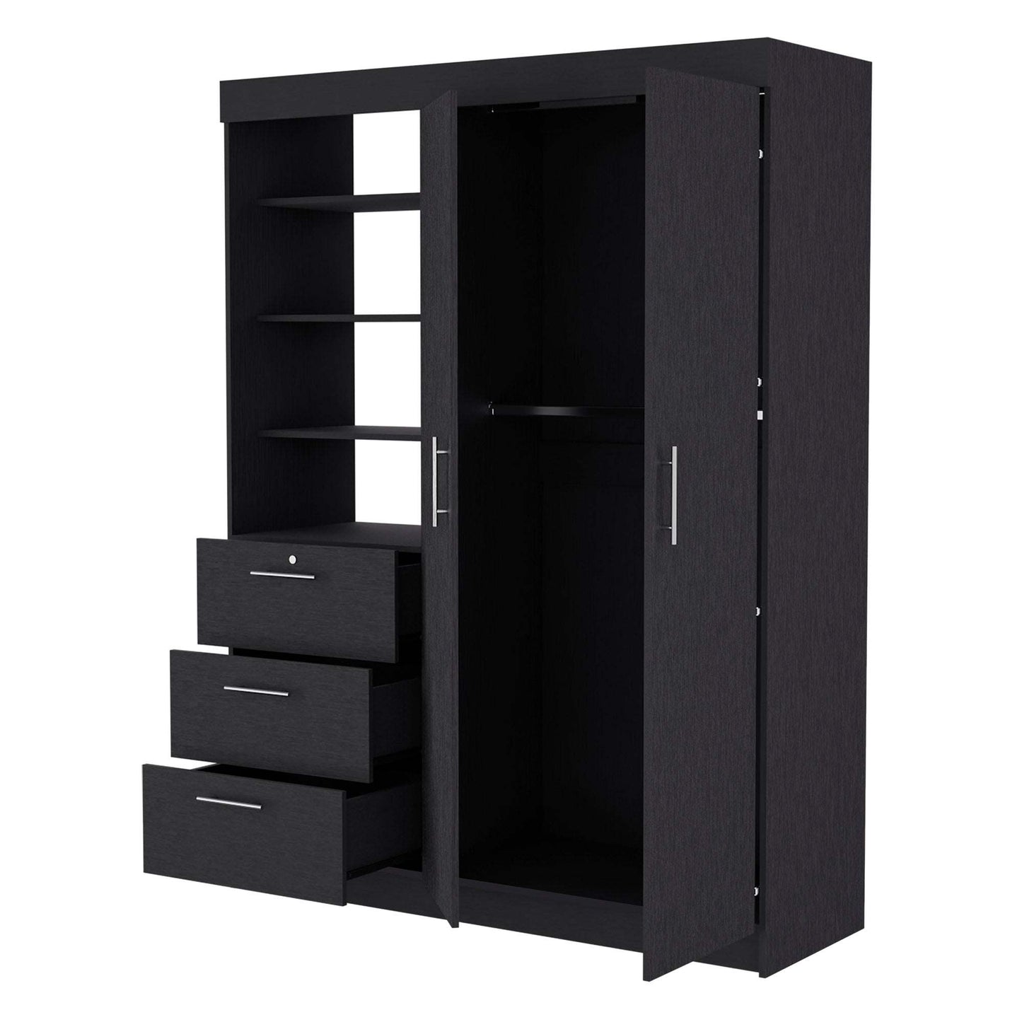 3-Drawer Armoire Black | Ample Storage with Shelves & Hangers