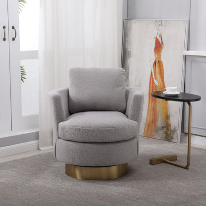 Swivel Barrel Chair with Gold Stainless Steel Base, Gray Accent Chair