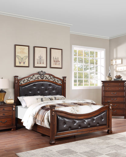 Formal Traditional Dark Cherry California King Bed - Tufted Faux Leather