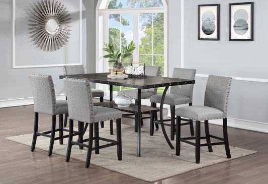 Modern Classic 7pc Counter Height Dining Set - Natural Wood & Gray Fabric