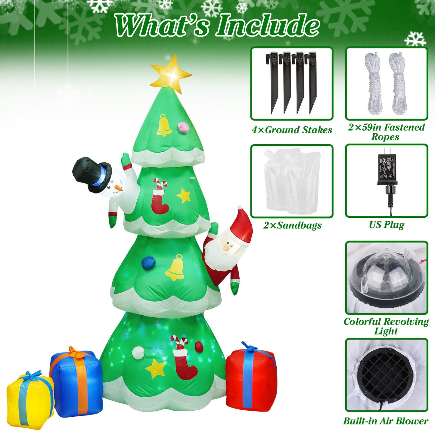 6.89FT Christmas Inflatable Outdoor Decoration with Christmas Tree, Gift Box, and Santa Claus