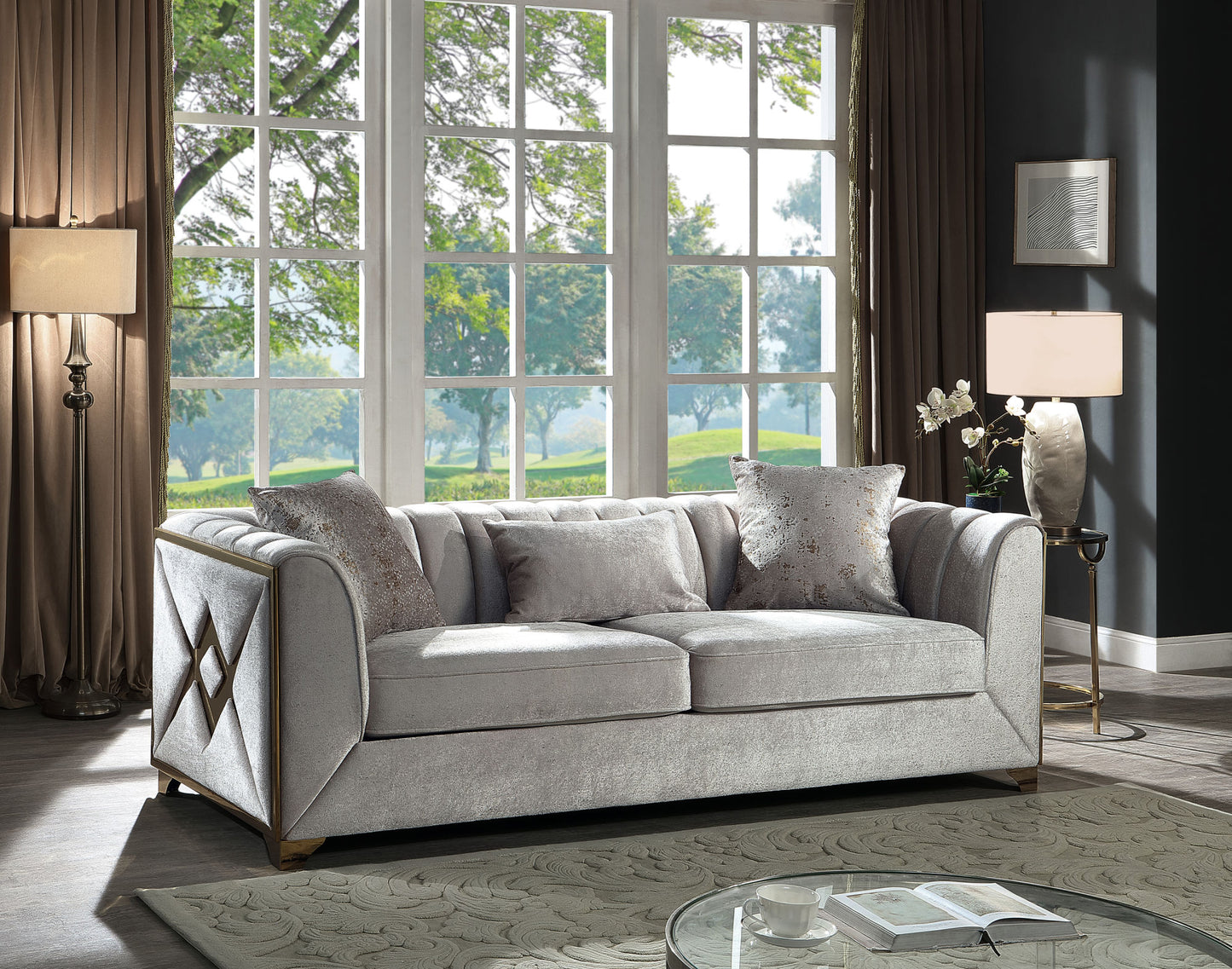 Velencia 3Pc Modern Living Room Set in Cream - Sofa, Loveseat, and Chair