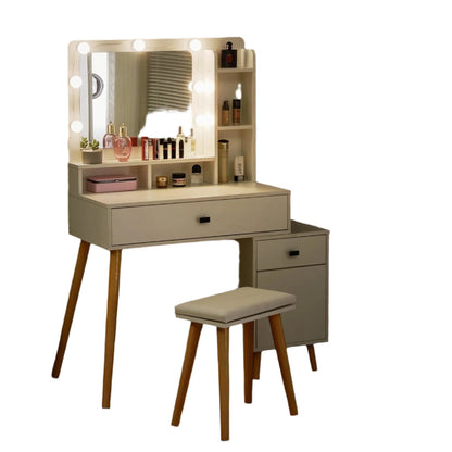 Dressing Table with Hollywood LED Mirror | Adjustable Brightness & Storage