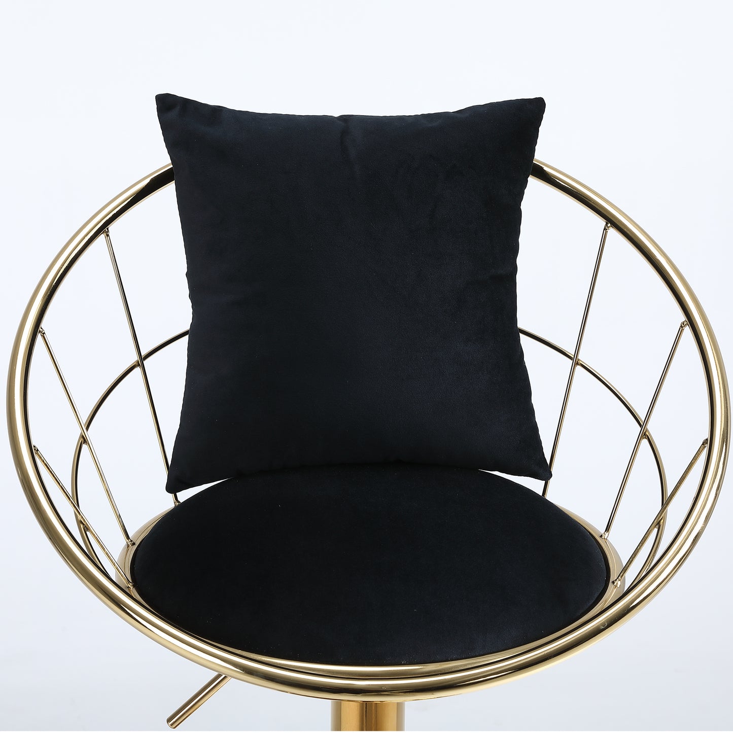 Black Velvet Bar Chair Set of 2 - Pure Gold Plated, 360° Rotation, Adjustable Height