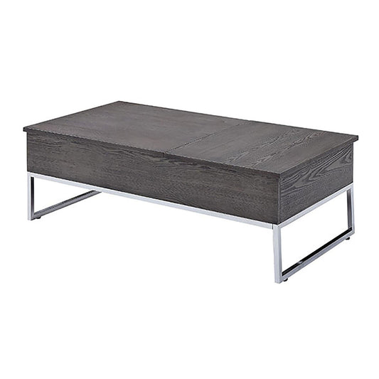 Gray Oak and Chrome Coffee Table with Lift Top | Hidden Storage & Sleek Design