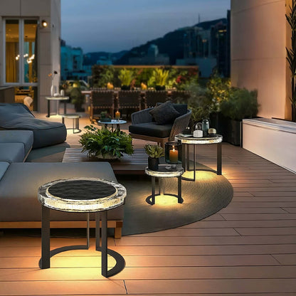 Outdoor Garden Table with Solar-Powered Light - IP65 Waterproof