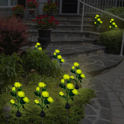 2Pcs Solar Powered Rose Flower LED Pathway Lights - Water Resistant