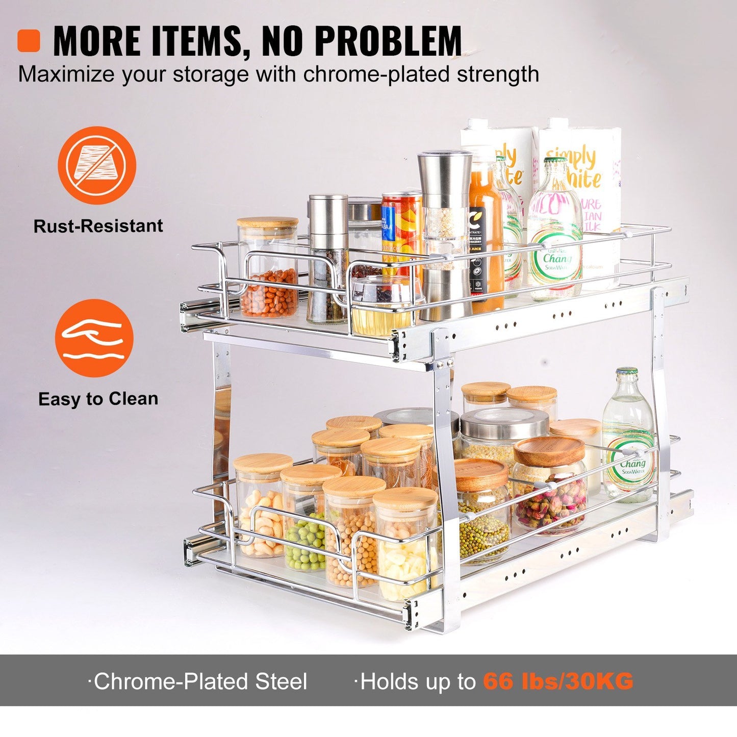 Pull Out Cabinet Organizer 2-Tier - 13"W x 21"D Heavy Duty Slide Out Shelves