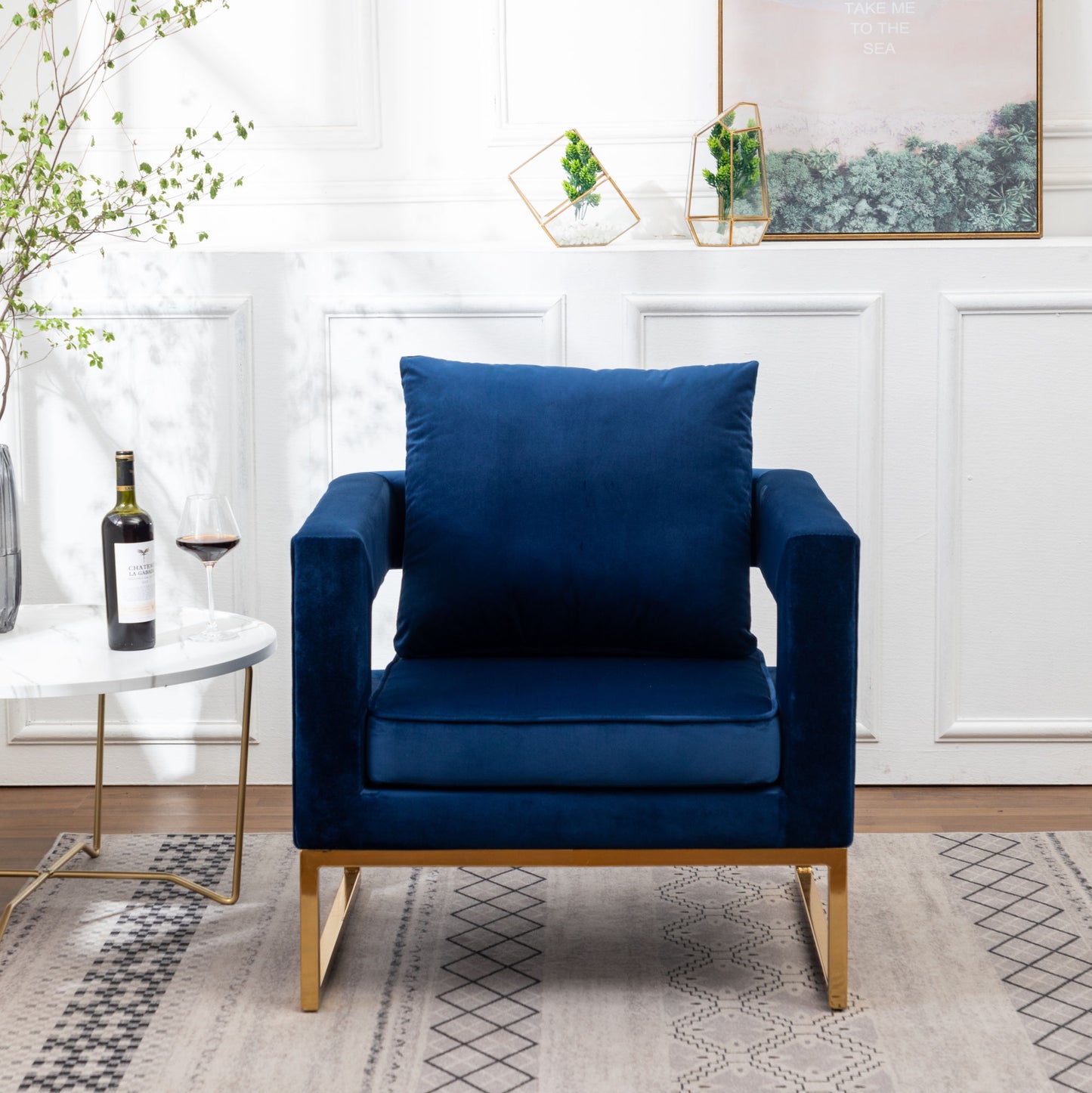 Contemporary Upholstered Accent Arm Chair in Blue