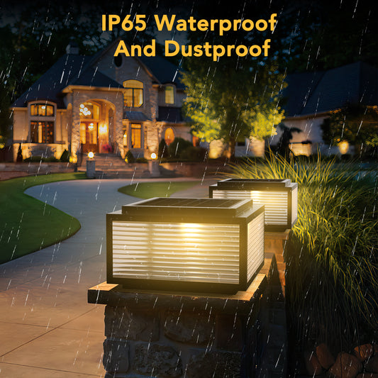 Solar Powered Post Cap Lights - Modern Outdoor Post Lights for Pillars