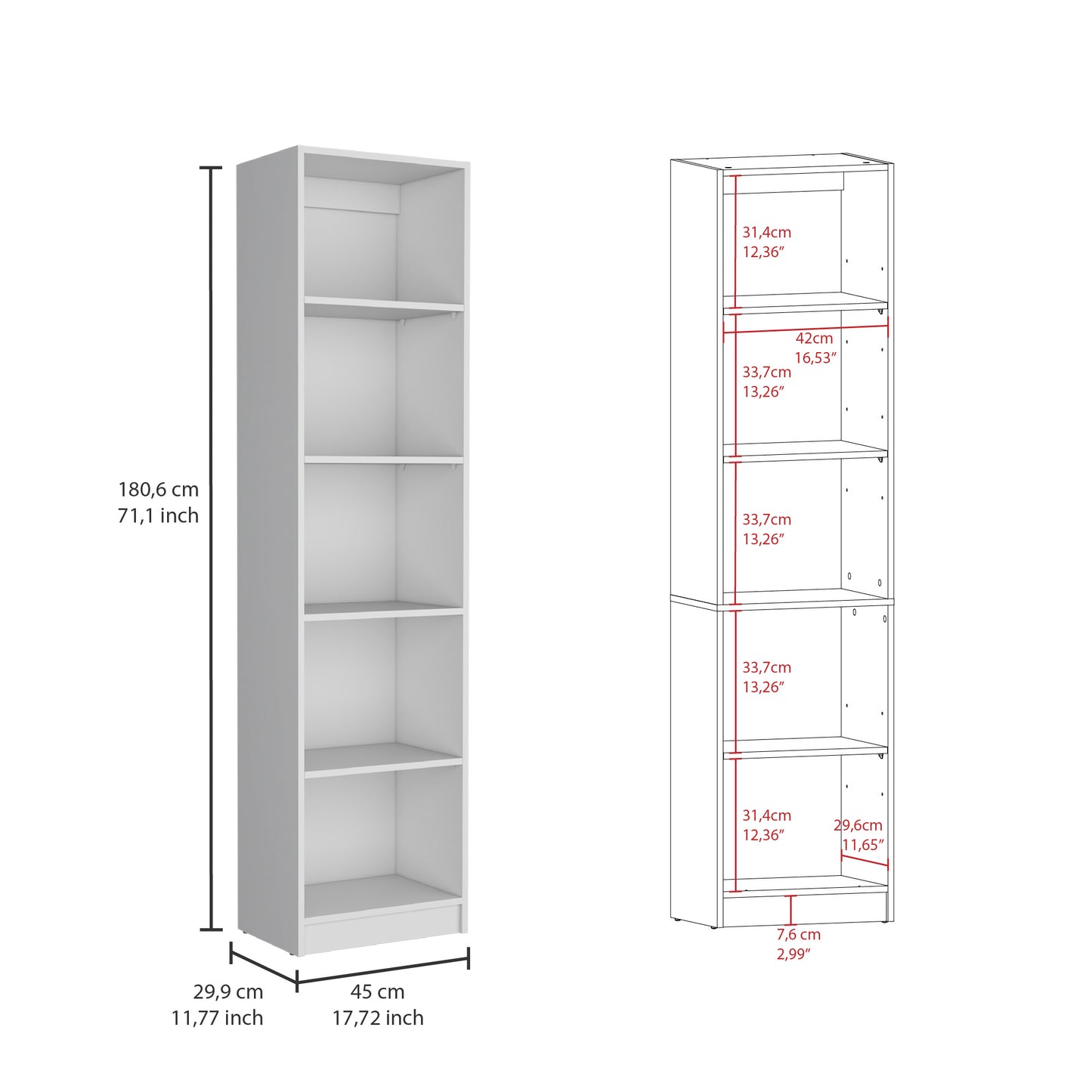 2-Door Bookcase with Varied Storage Solutions | Chic White Finish