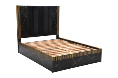 Allure Modern Style Queen Bed - Mango Wood & Brass Metal Finish