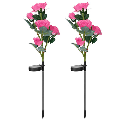 2Pcs Solar Powered Rose Flower LED Pathway Lights - Water Resistant