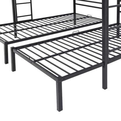 Full over Twin & Twin Size Bunk Metal Bed with Built-in Shelf