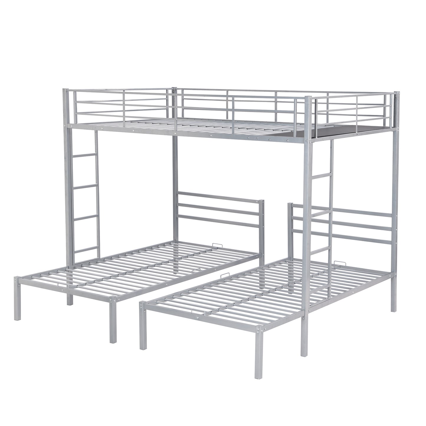 Full over Twin & Twin Size Bunk Metal Bed with Built-in Shelf