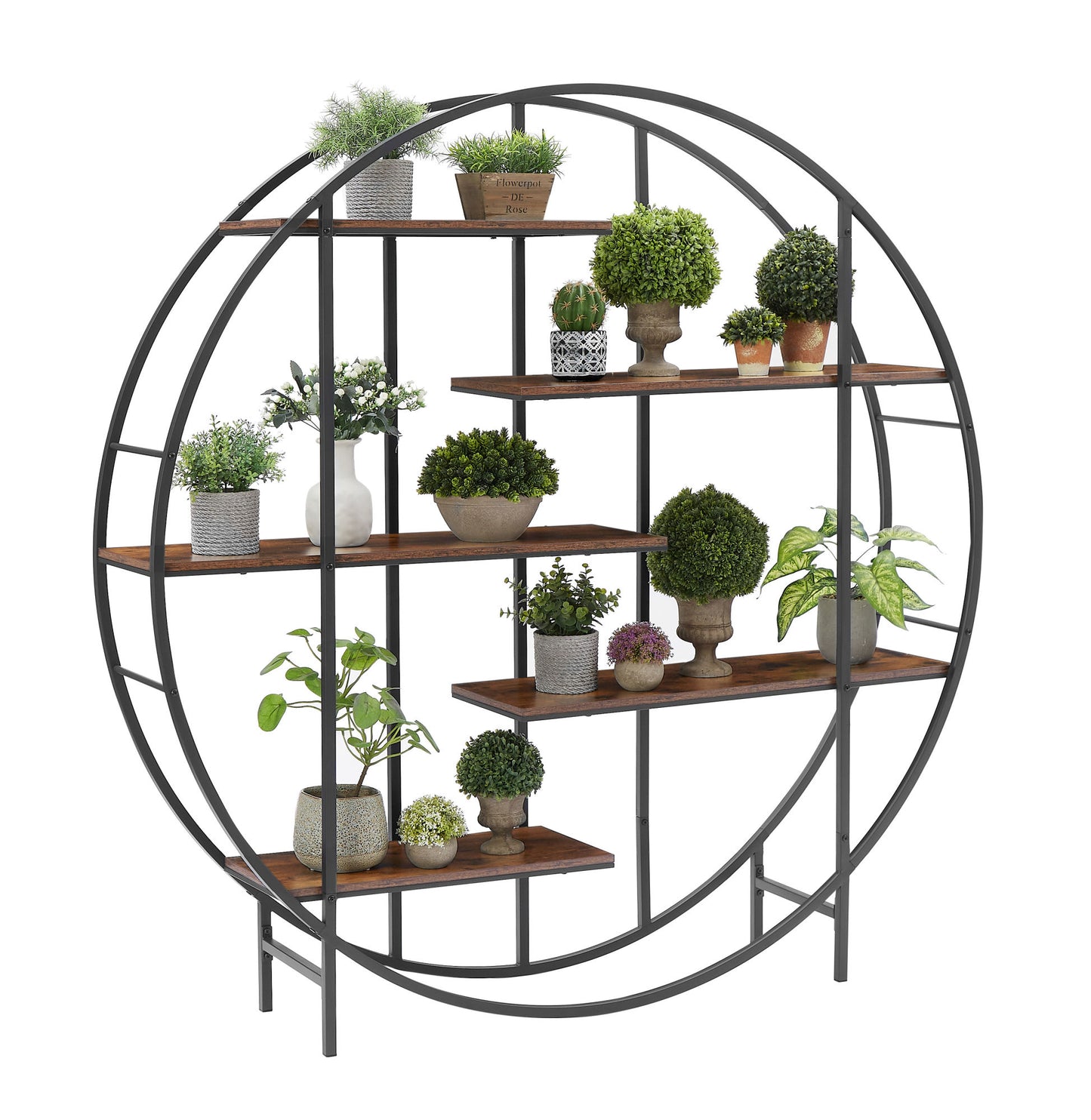 Round 5-Tier Metal Plant Stand & Bookcase Storage Rack