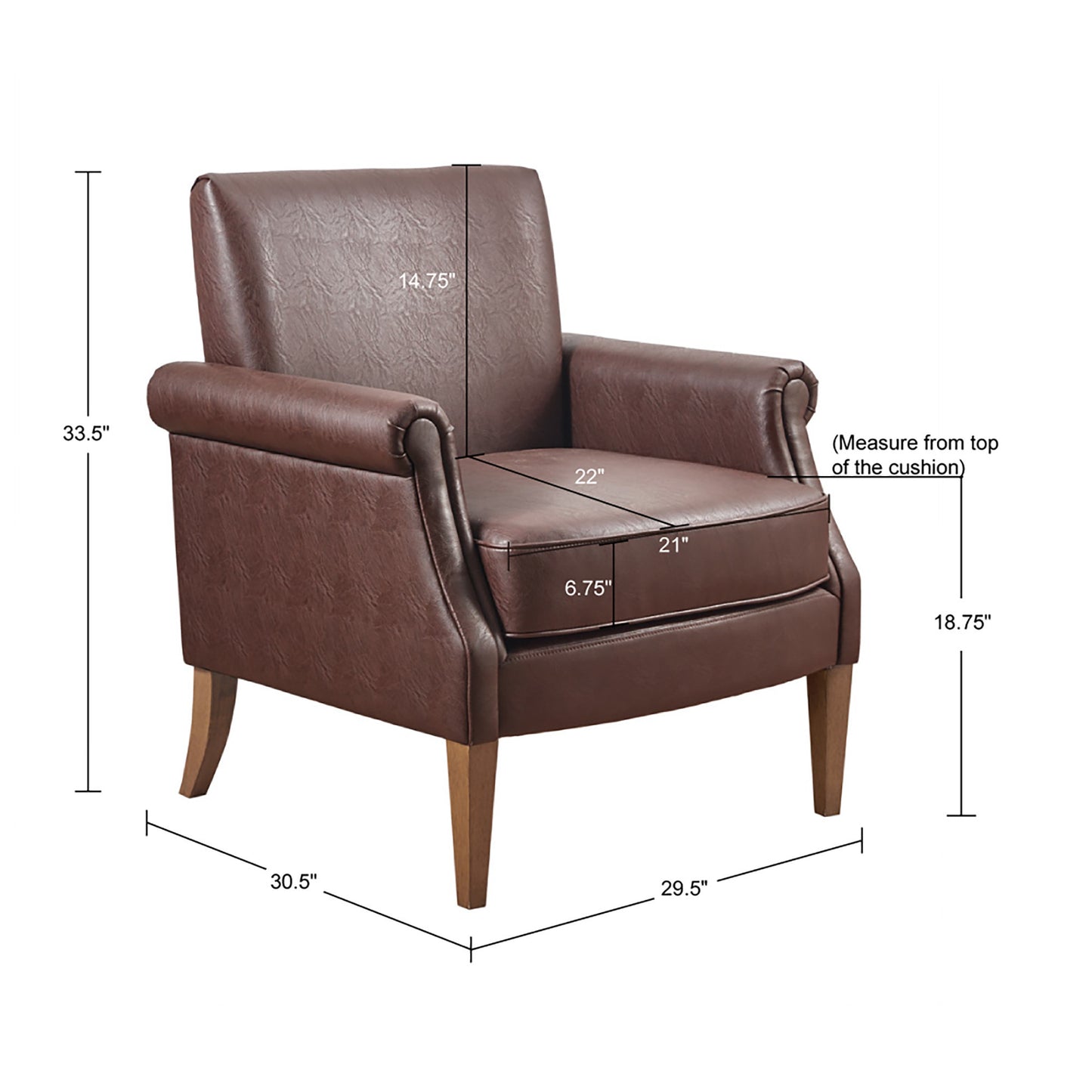 Faux Leather Accent Arm Chair - Solid Wood Frame & Pecan Finish